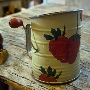 Repurposed Flour Sifter w/Strawberry Design.